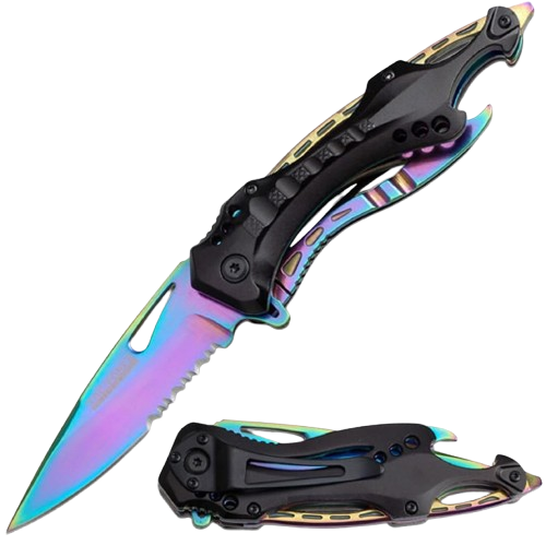 Folding Pocket Knife, 3.25-inch Serrated Rainbow Blade